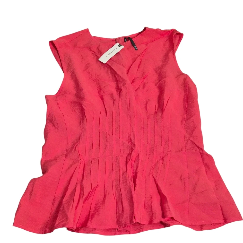 🔆 Anthropologie Pink Sleeveless Peplum Blouse with Pleated Waist - Picture 3 of 5